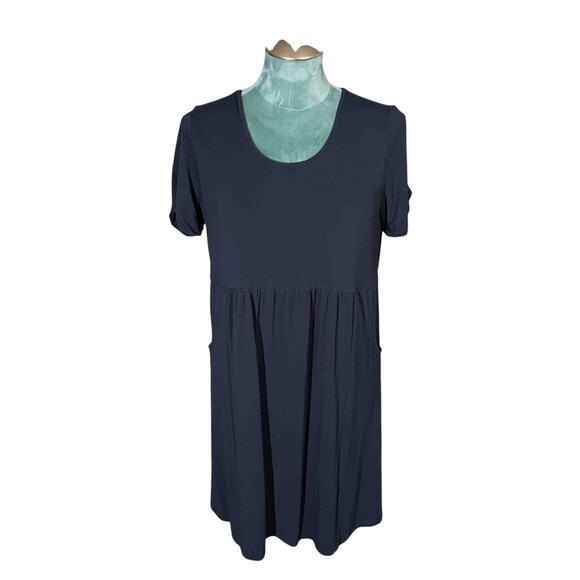 J Jill Women's Scoop-Neck Stretch Cuffed Sleeve Knit Tee Dress Navy Blue Size MP - Picture 2 of 10